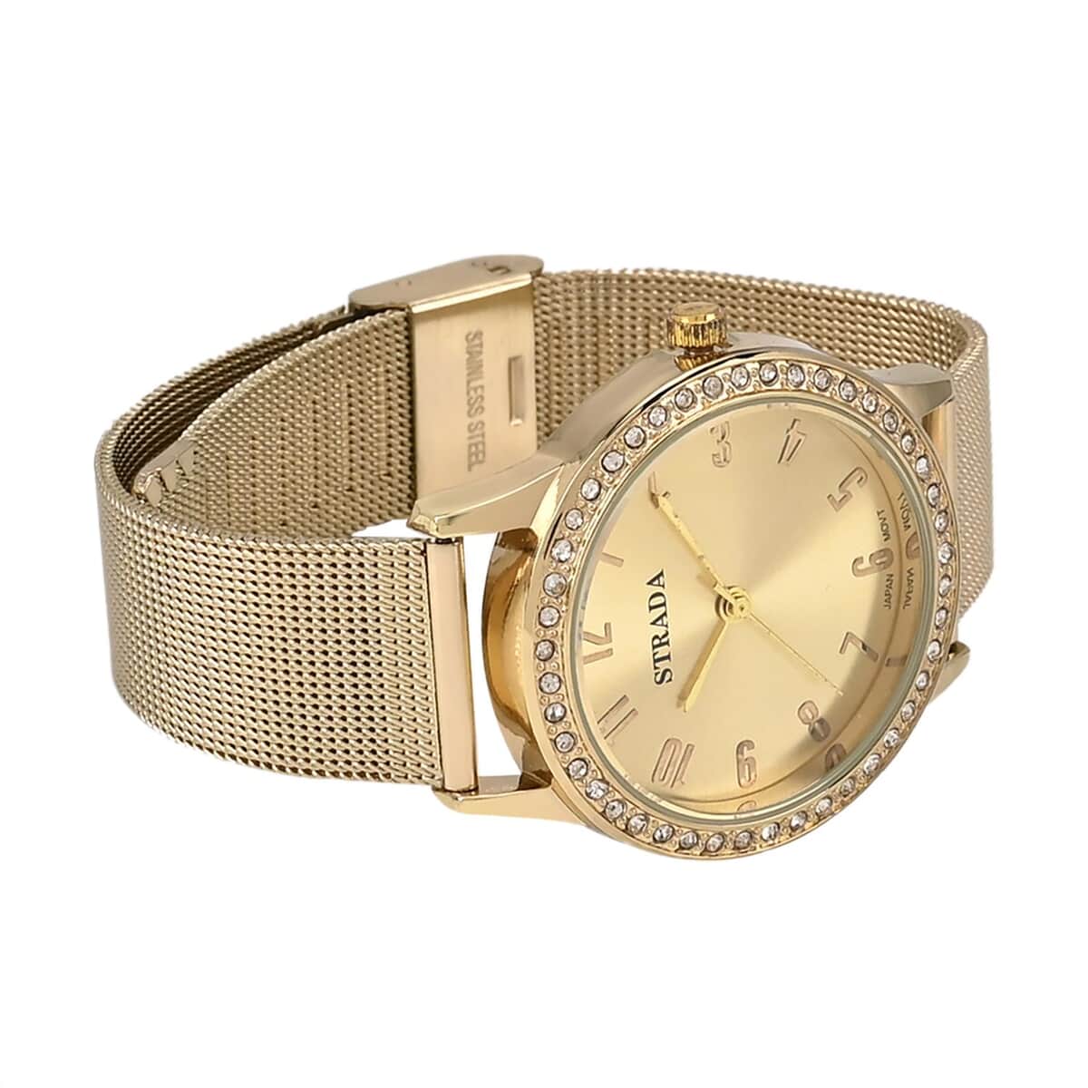 Strada White Austrian Crystal Japanese Movement Watch in Goldtone with Stainless Steel Mesh Belt Strap (36.06 mm) (6.50-7.50 Inches) image number 5