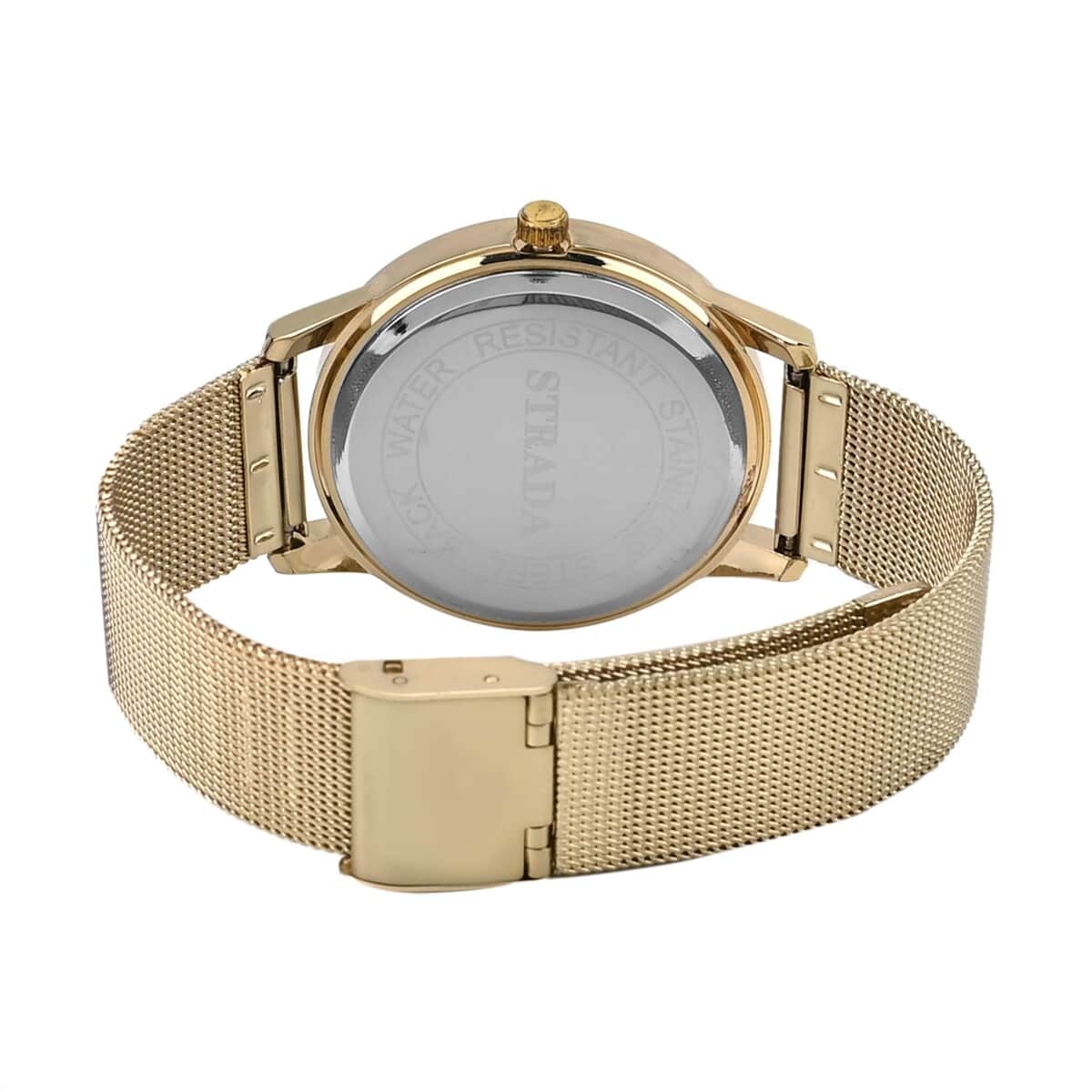 Strada White Austrian Crystal Japanese Movement Watch in Goldtone with Stainless Steel Mesh Belt Strap (36.06 mm) (6.50-7.50 Inches) image number 6