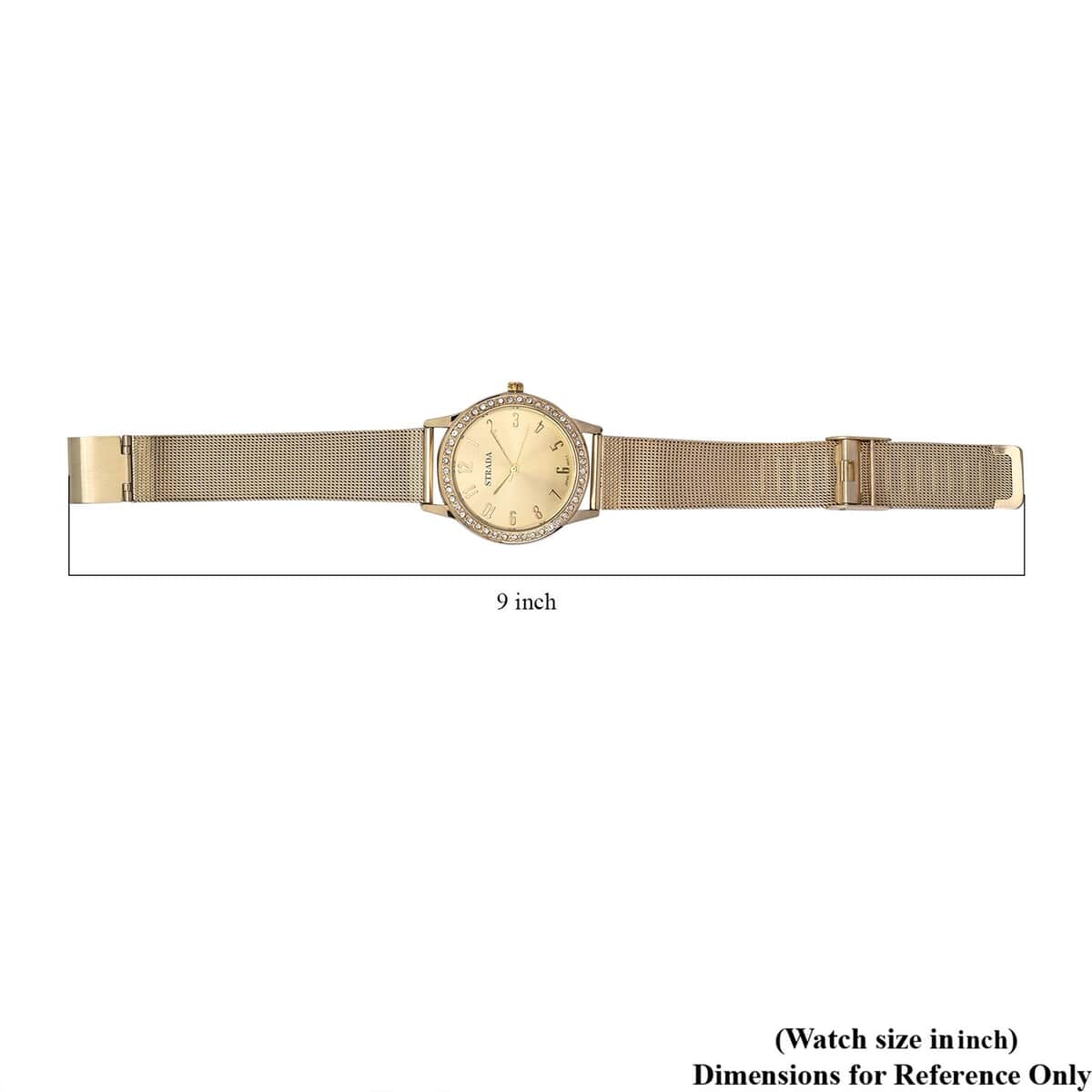 Strada White Austrian Crystal Japanese Movement Watch in Goldtone with Stainless Steel Mesh Belt Strap (36.06 mm) (6.50-7.50 Inches) image number 7
