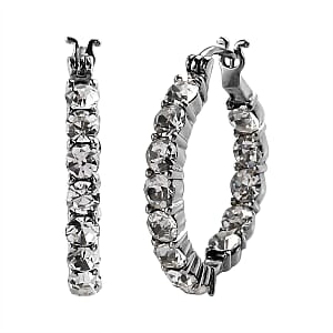 White Crystal Hoop Earrings in Stainless Steel , Tarnish-Free, Waterproof, Sweat Proof Jewelry