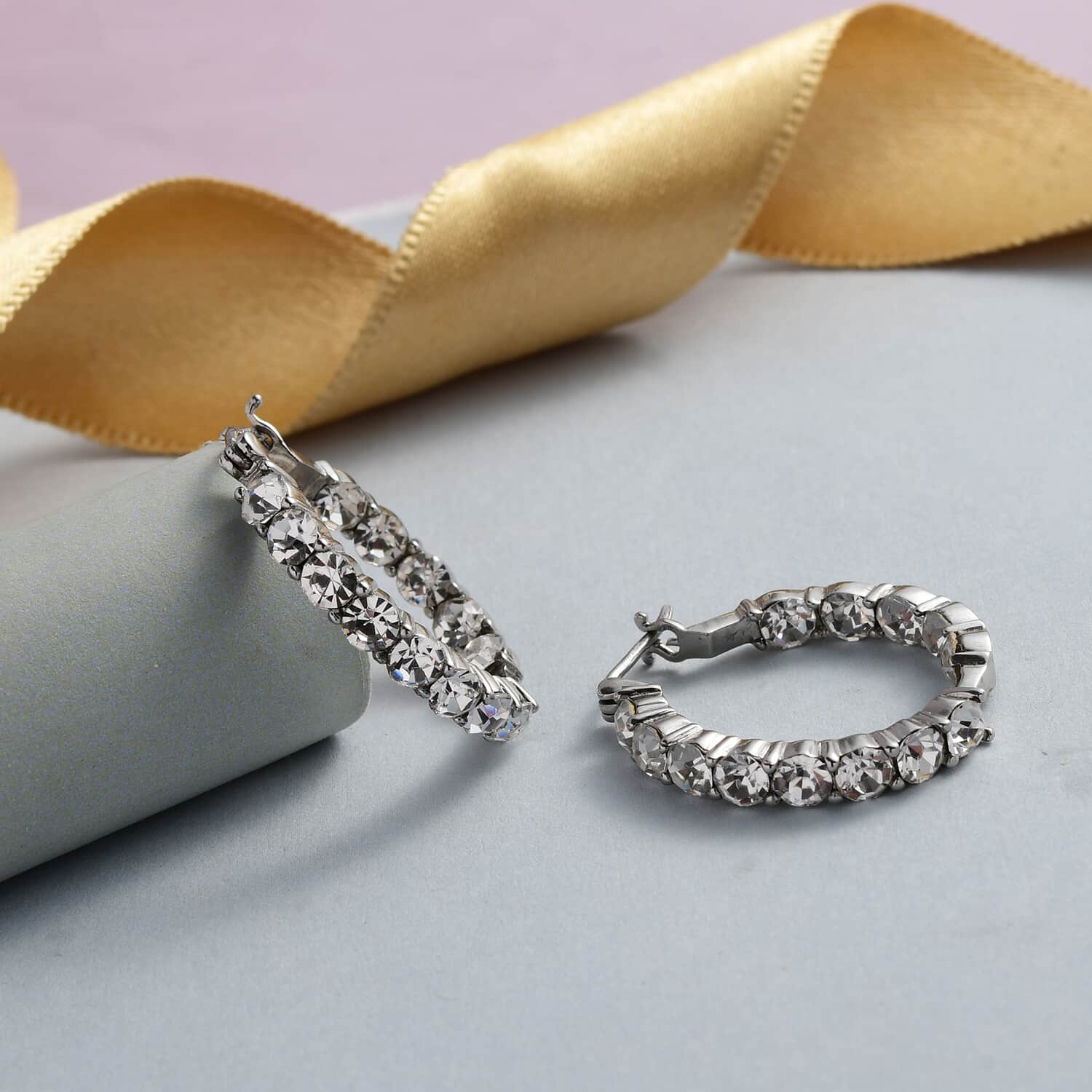 White gold online crystal hoop earrings