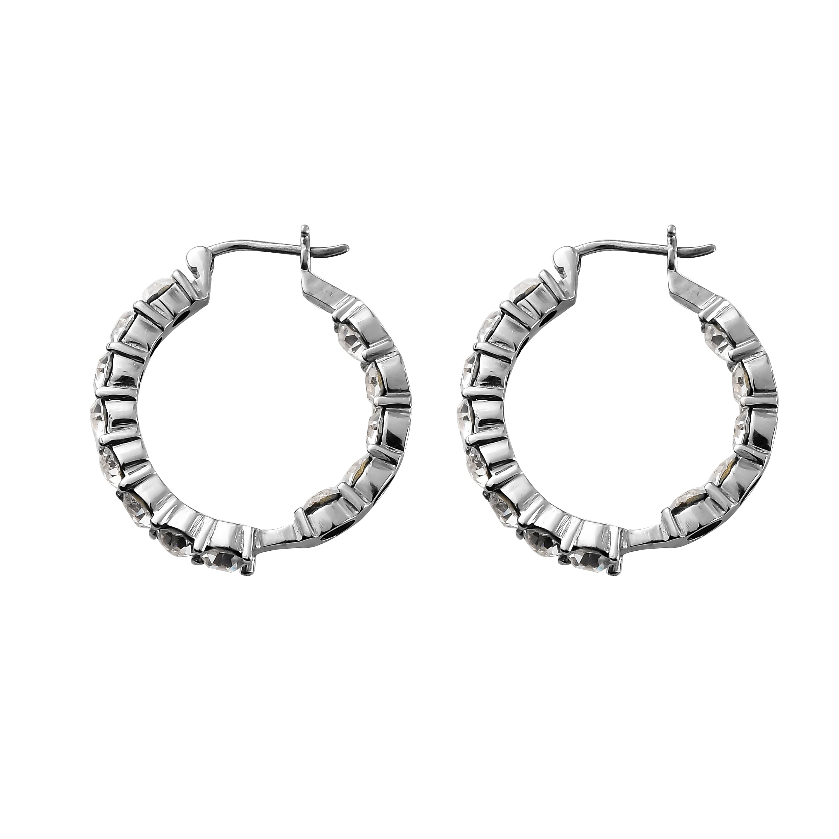 White Crystal Hoop Earrings in Stainless Steel , Tarnish-Free, Waterproof, Sweat Proof Jewelry