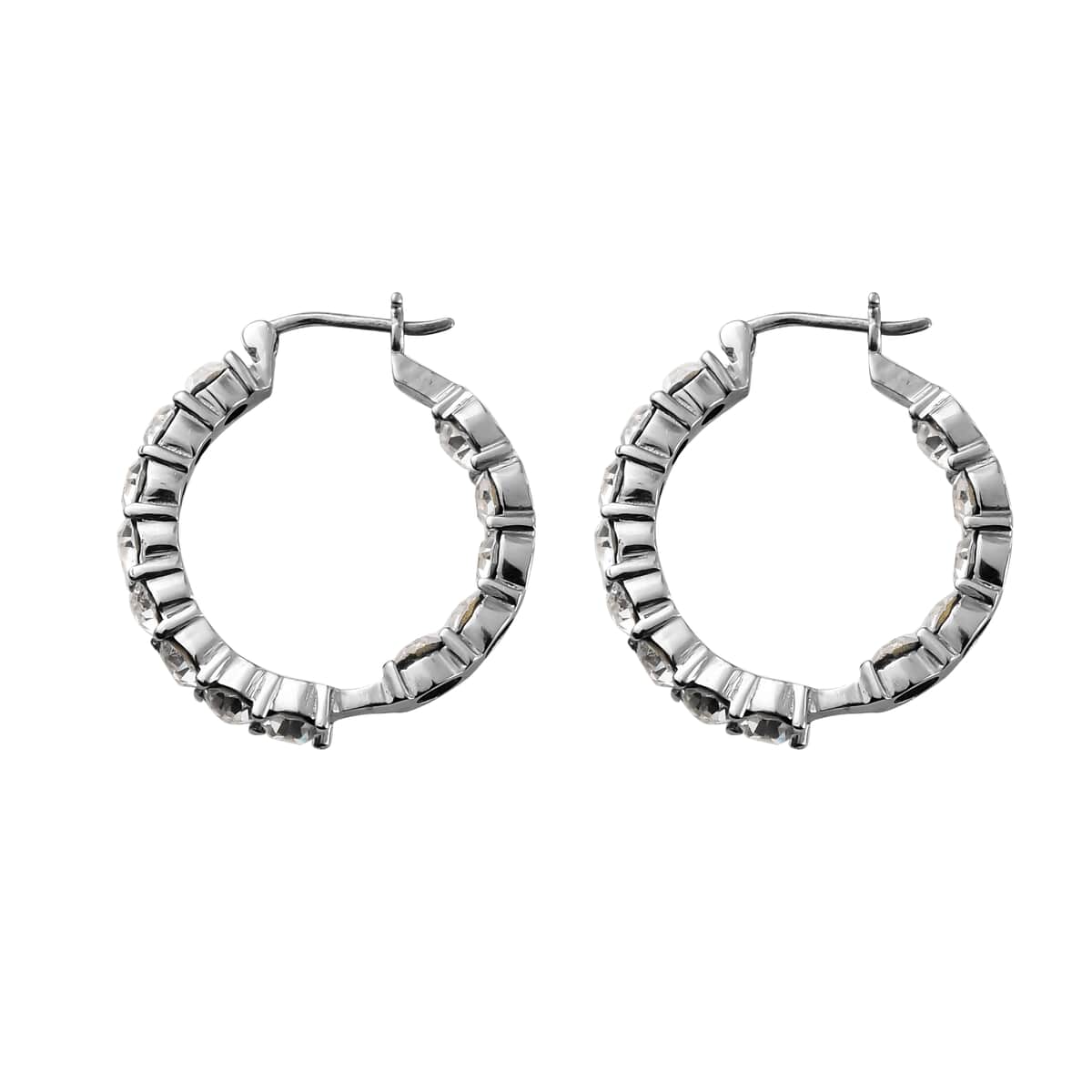 TLV White Crystal Hoop Earrings in Stainless Steel 5.60 ctw image number 3