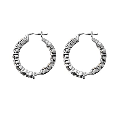 White Crystal Hoop Earrings in Stainless Steel , Tarnish-Free, Waterproof, Sweat Proof Jewelry