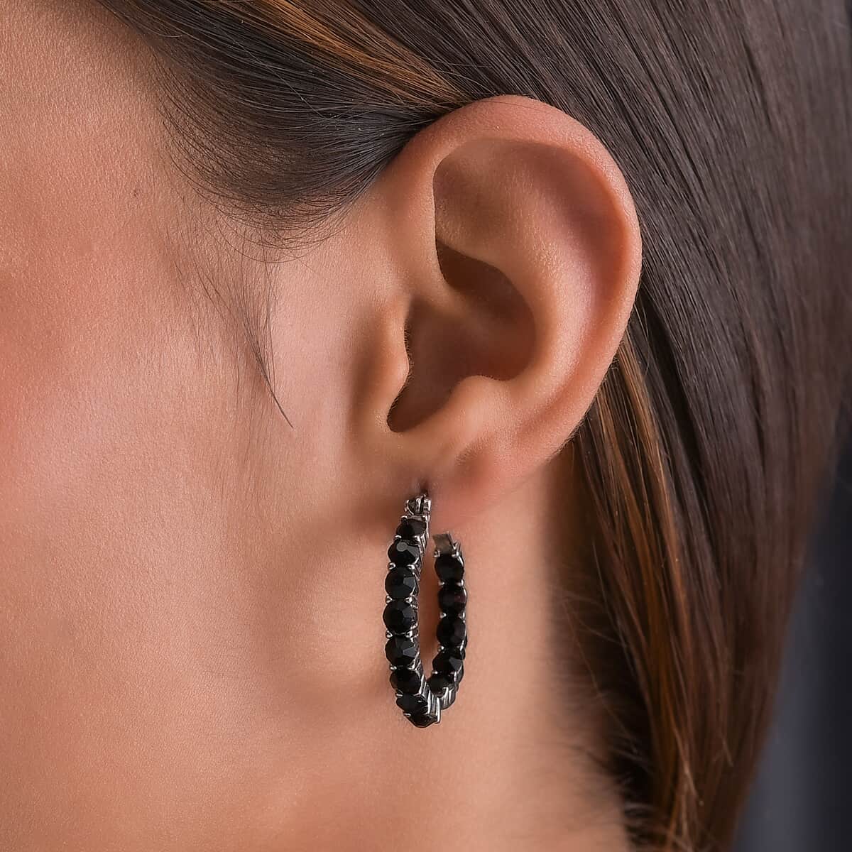 Montana Crystal Hoop Earrings in Stainless Steel , Tarnish-Free, Waterproof, Sweat Proof Jewelry image number 2