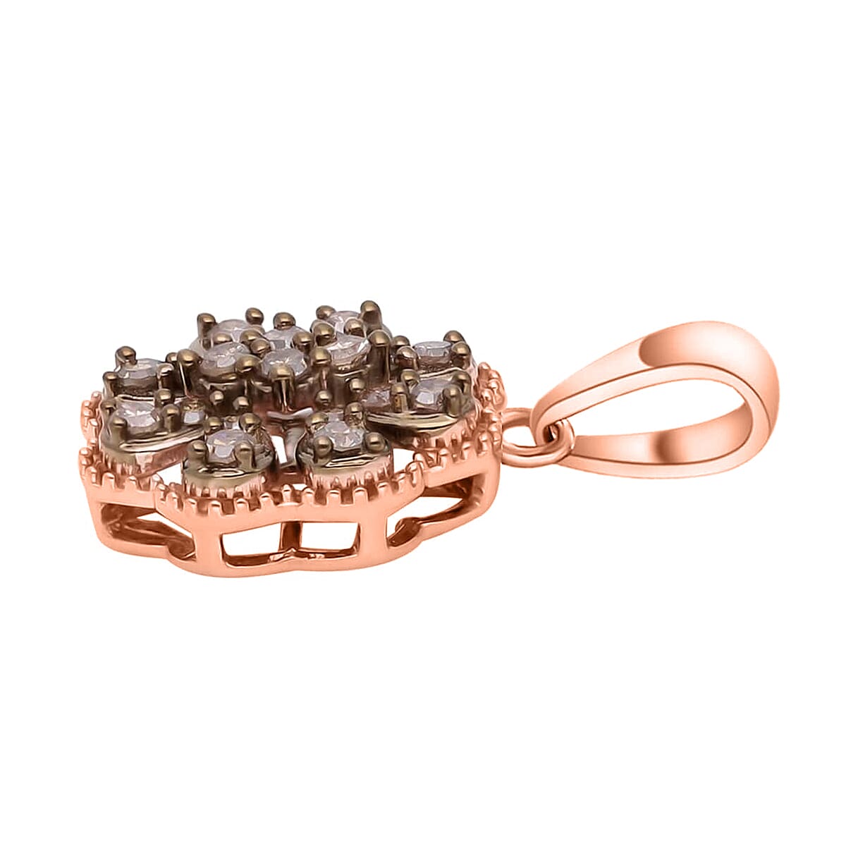 Natural Champagne Diamond Floral Pendant, Champagne Diamond Pendant, Rhodium and Vermeil Rose Gold Over Sterling Silver Pendant, Diamond Cluster Pendant, Floral Cluster Pendant 0.25 ctw image number 2