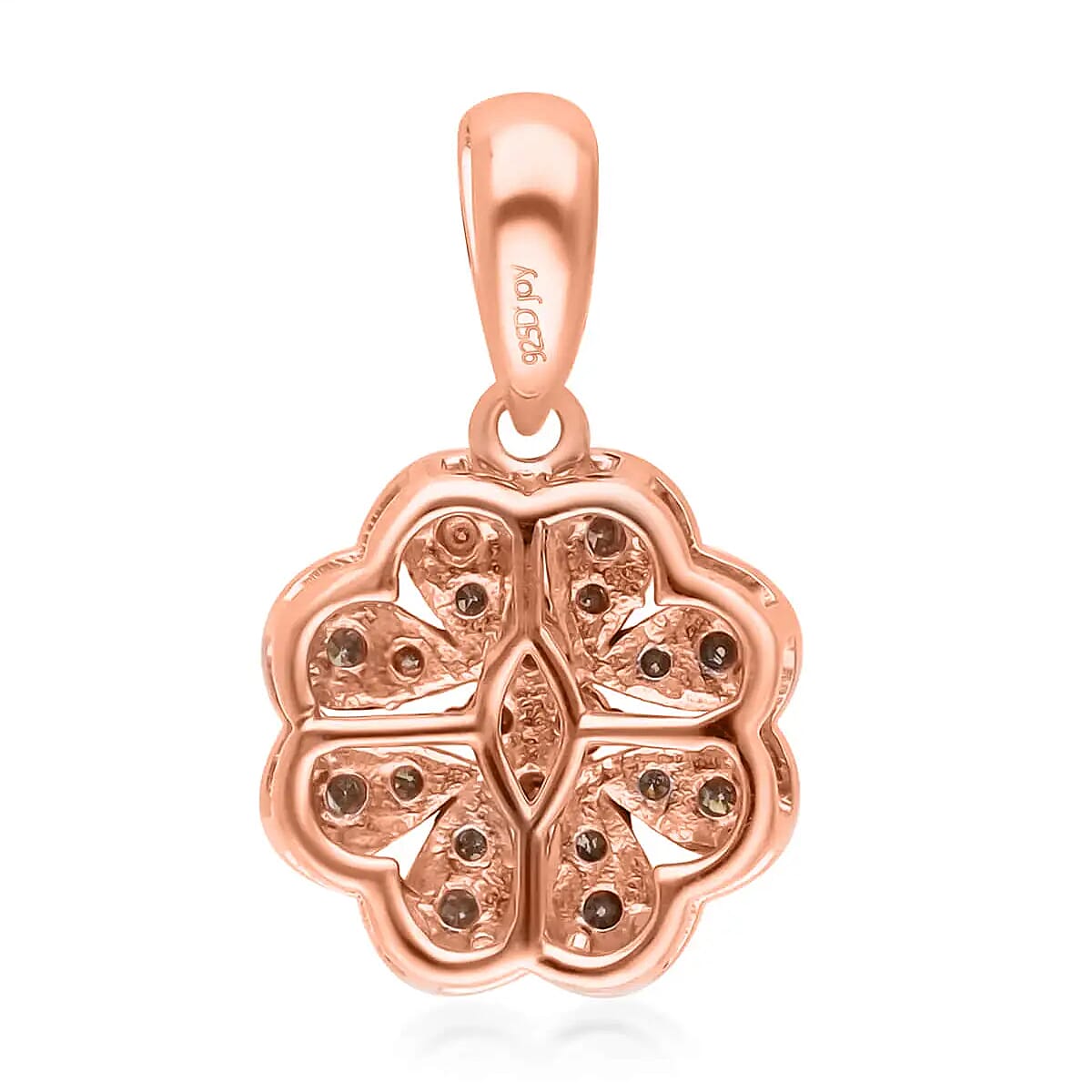 Natural Champagne Diamond Floral Pendant, Champagne Diamond Pendant, Rhodium and Vermeil Rose Gold Over Sterling Silver Pendant, Diamond Cluster Pendant, Floral Cluster Pendant 0.25 ctw image number 5