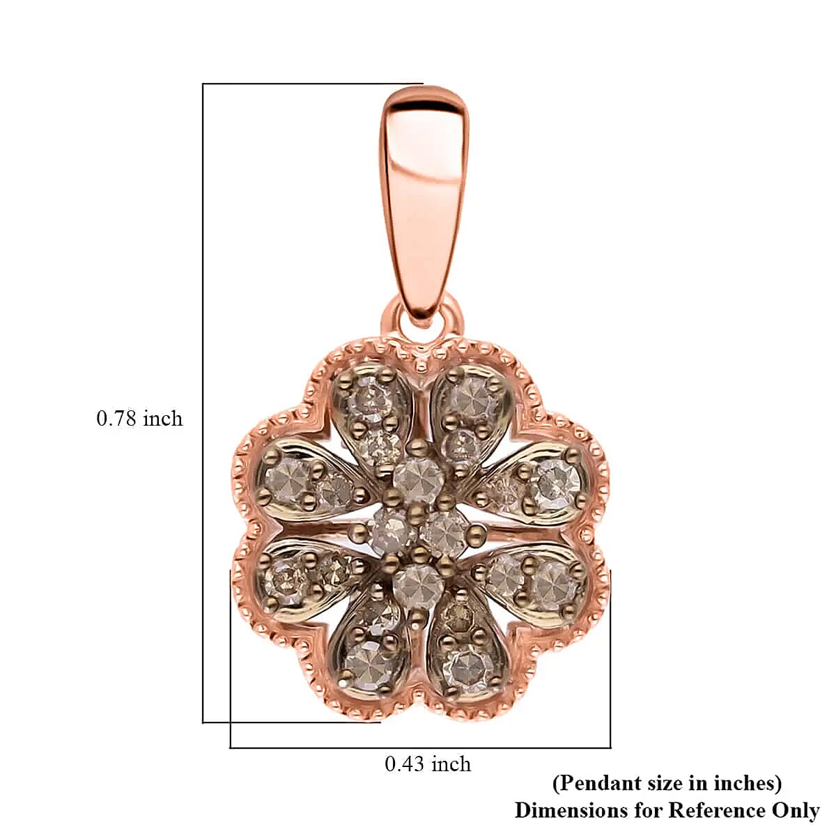 Natural Champagne Diamond Floral Pendant, Champagne Diamond Pendant, Rhodium and Vermeil Rose Gold Over Sterling Silver Pendant, Diamond Cluster Pendant, Floral Cluster Pendant 0.25 ctw image number 6