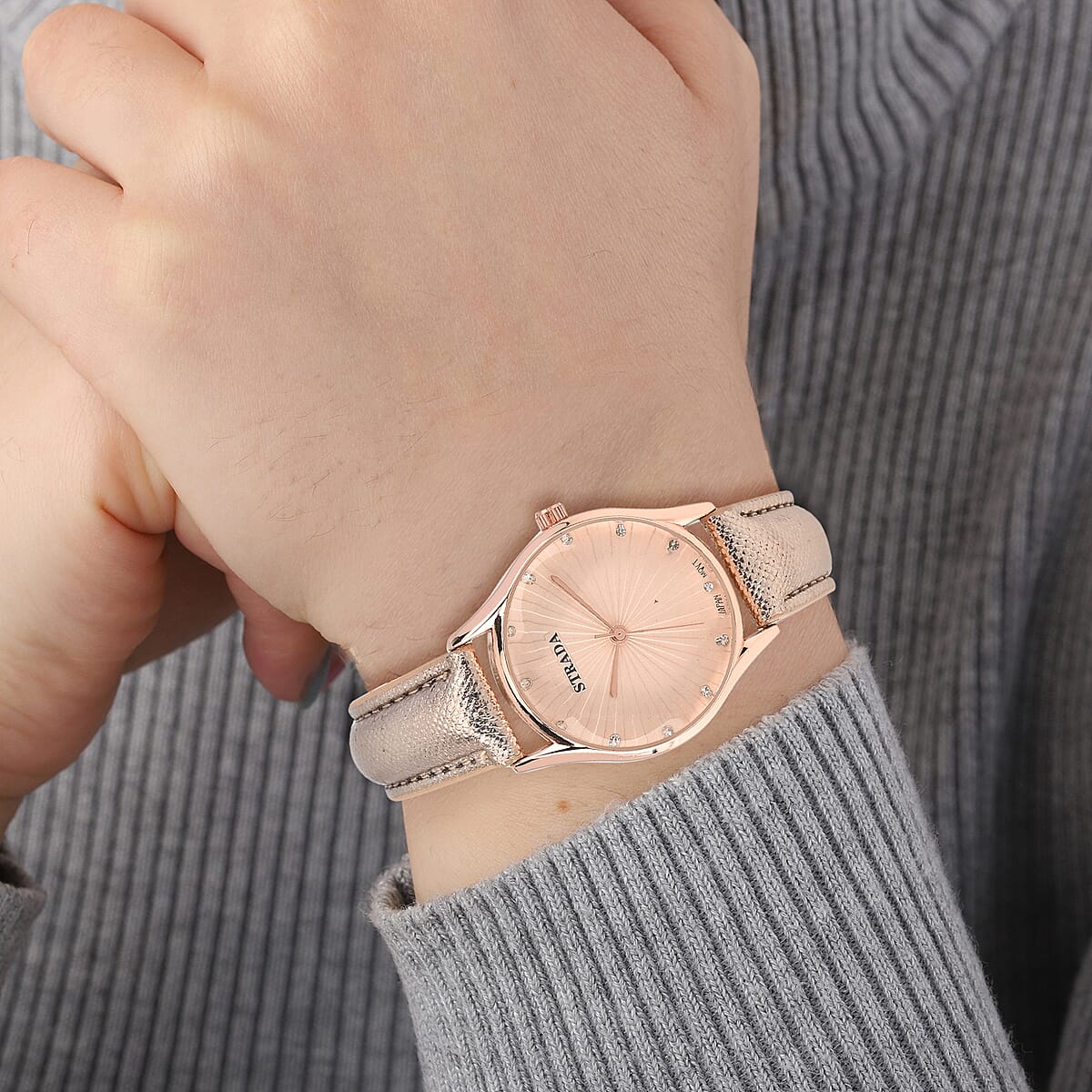 Strada Japanese Movement Watch in Rosetone with Rose Gold Faux Leather Strap (6.50-8.0 Inches) (32mm) image number 2