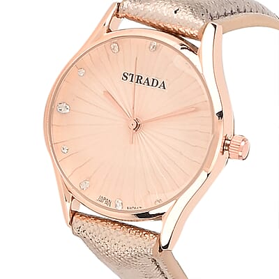 Strada Japanese Movement Watch in Rosetone with Rose Gold Faux Leather Strap (6.50-8.0 Inches) (32mm)