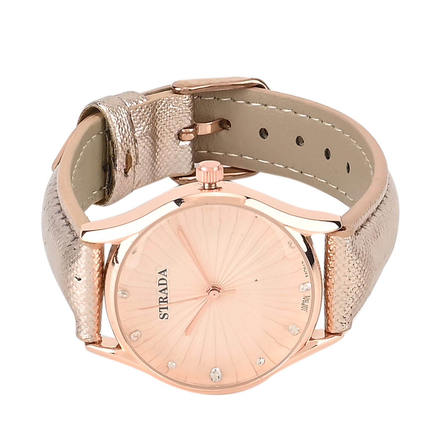 Strada Japanese Movement Watch in Rosetone with Rose Gold Faux Leather Strap (6.50-8.0 Inches) (32mm)
