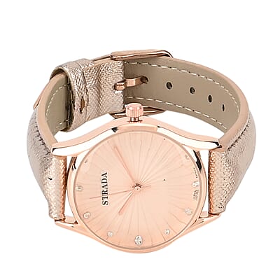 Strada Japanese Movement Watch in Rosetone with Rose Gold Faux Leather Strap (6.50-8.0 Inches) (32mm)