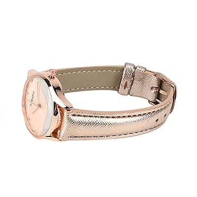 Strada Japanese Movement Watch in Rosetone with Rose Gold Faux Leather Strap (6.50-8.0 Inches) (32mm)