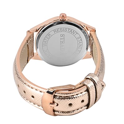 Strada Japanese Movement Watch in Rosetone with Rose Gold Faux Leather Strap (6.50-8.0 Inches) (32mm)