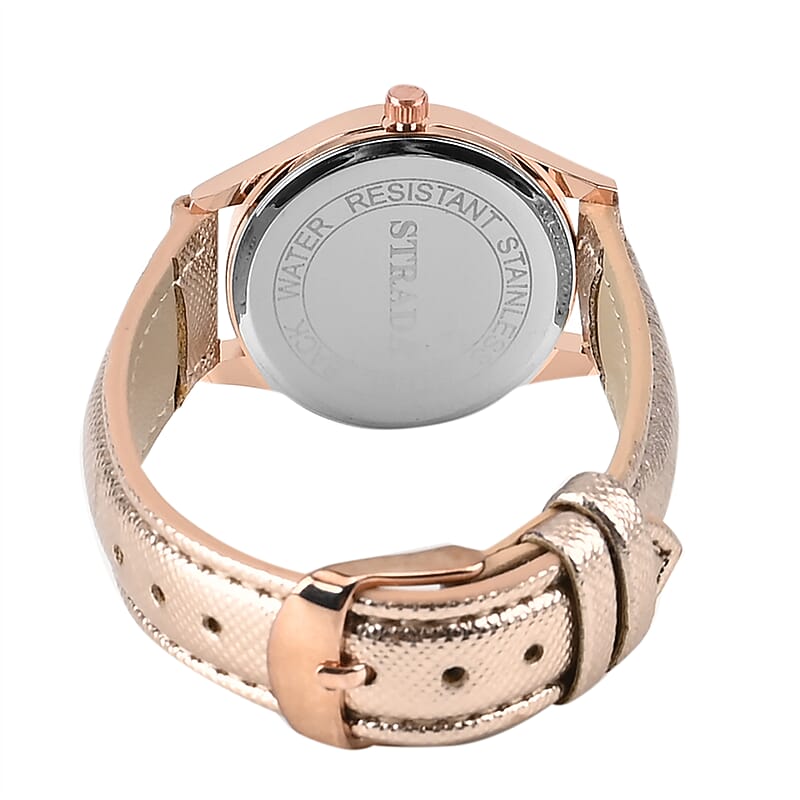 Strada Japanese Movement Watch in Rosetone with Rose Gold Faux Leather Strap (6.50-8.0 Inches) (32mm)
