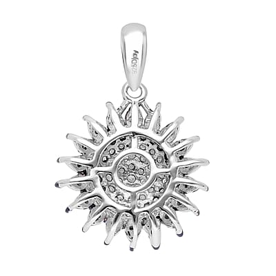 Diamond and Blue Diamond Sunburst Pendant in Rhodium and Platinum Over Sterling Silver 0.50 ctw