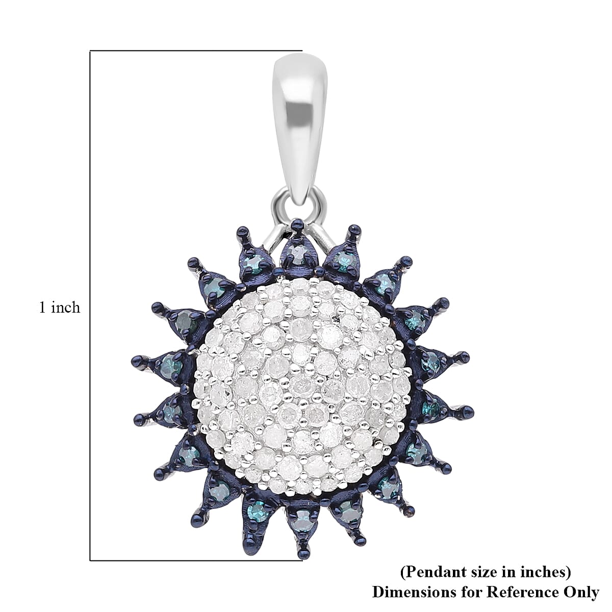 Doorbuster Diamond and Blue Diamond Cocktail Pendant in Platinum Over Sterling Silver 0.50 ctw image number 4