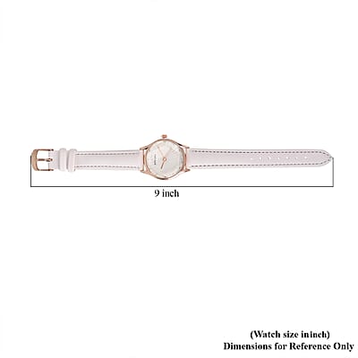Strada Japanese Movement Watch in Rosetone with White Faux Leather Strap (6.50-8.0 Inches) (32mm)
