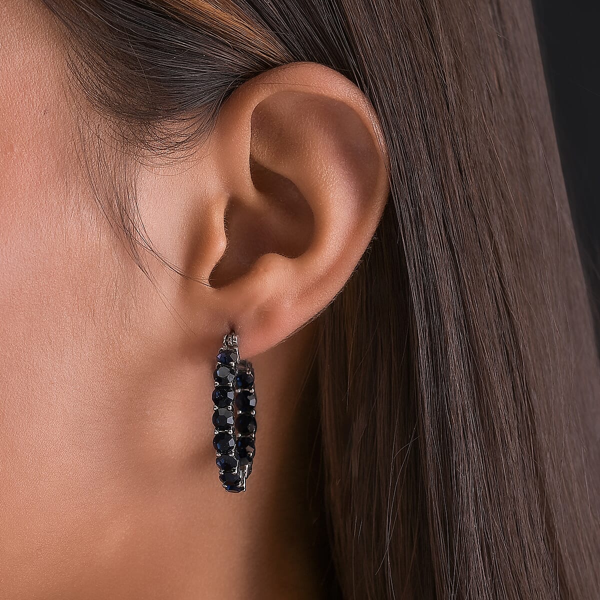 Black Crystal Hoop Earrings in Stainless Steel , Tarnish-Free, Waterproof, Sweat Proof Jewelry image number 2