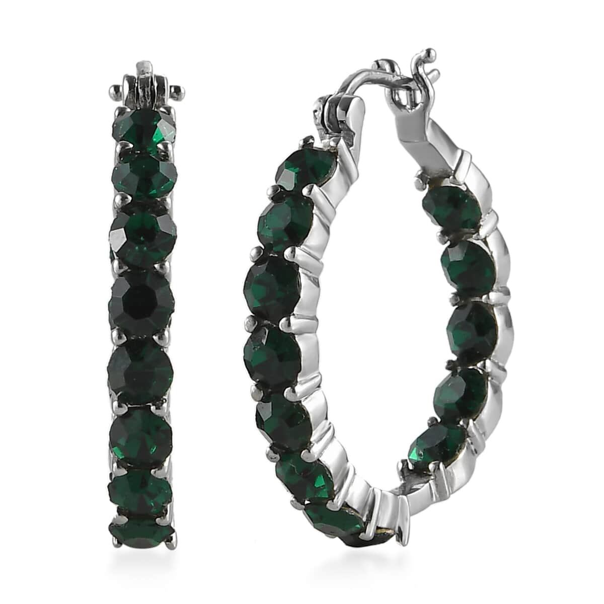 Emerald Color Crystal Hoop Earrings in Stainless Steel , Tarnish-Free, Waterproof, Sweat Proof Jewelry image number 0