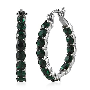 Emerald Color Crystal Hoop Earrings in Stainless Steel , Tarnish-Free, Waterproof, Sweat Proof Jewelry