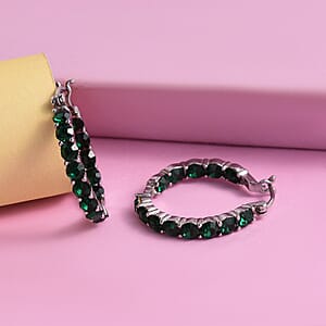 Emerald Color Crystal Hoop Earrings in Stainless Steel , Tarnish-Free, Waterproof, Sweat Proof Jewelry