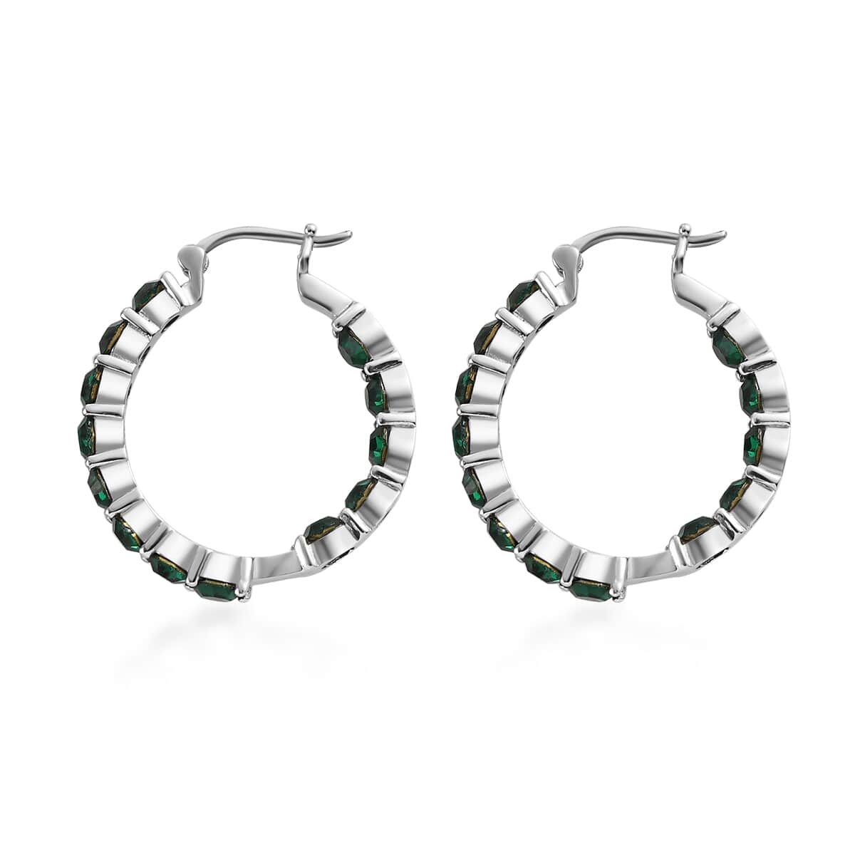 Emerald Color Crystal Hoop Earrings in Stainless Steel , Tarnish-Free, Waterproof, Sweat Proof Jewelry image number 3