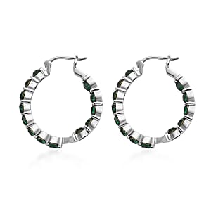 Emerald Color Crystal Hoop Earrings in Stainless Steel , Tarnish-Free, Waterproof, Sweat Proof Jewelry