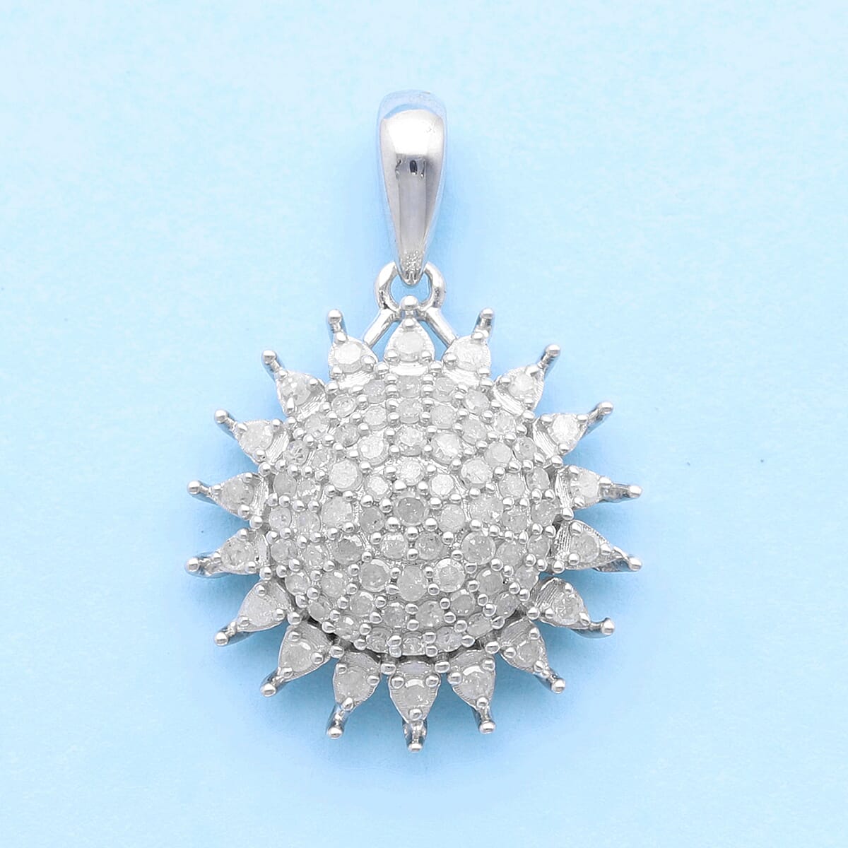 Diamond Sunburst Pendant in Platinum Over Sterling Silver 0.50 ctw image number 1