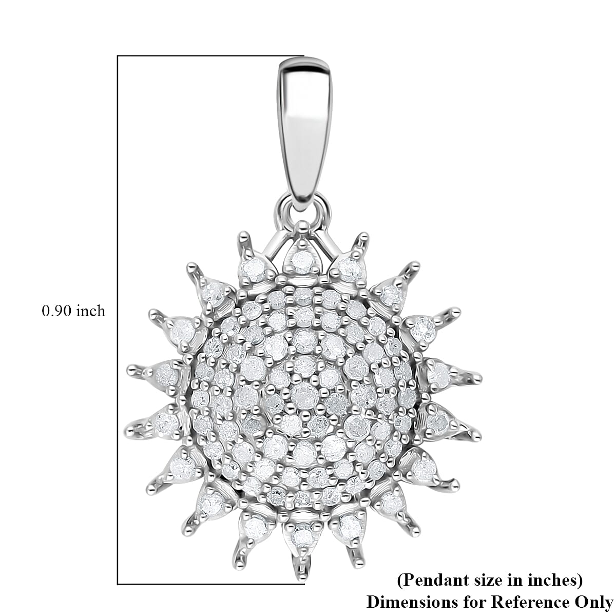 Diamond Sunburst Pendant in Platinum Over Sterling Silver 0.50 ctw image number 4