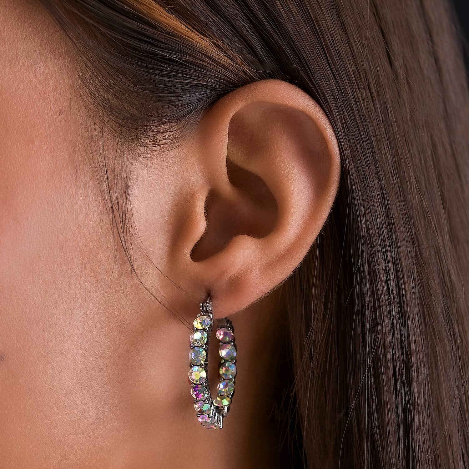 Buy Aurora Borealis Crystal Hoop Earrings in Stainless Steel