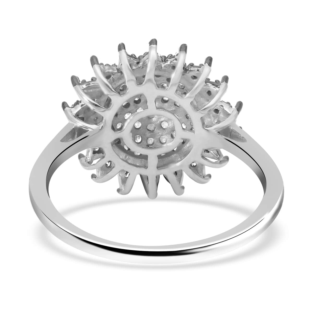 White and Blue Diamond Sunburst Ring in Platinum Over Sterling Silver (Size 10.0) 0.50 ctw image number 4