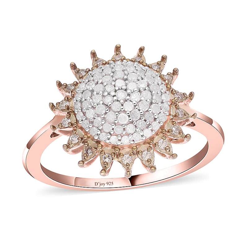 Doorbuster Natural White and Champagne Diamond Cocktail Ring in Vermeil RG Over Sterling Silver (Size 10.0) 0.50 ctw