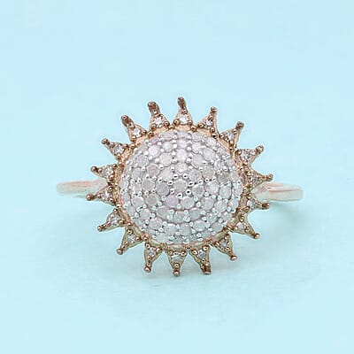 Doorbuster Natural White and Champagne Diamond Cocktail Ring in Vermeil RG Over Sterling Silver (Size 10.0) 0.50 ctw