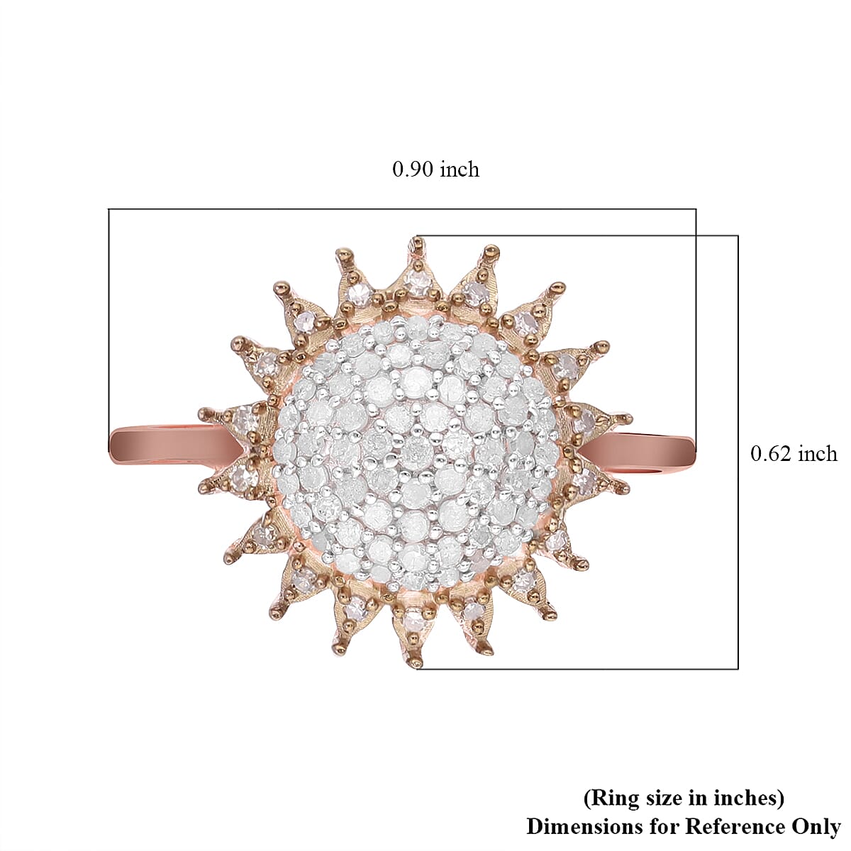 Natural White and Champagne Diamond Sunburst Ring in Rhodium and Vermeil Rose Gold Over Sterling Silver (Size 6.0) 0.50 ctw