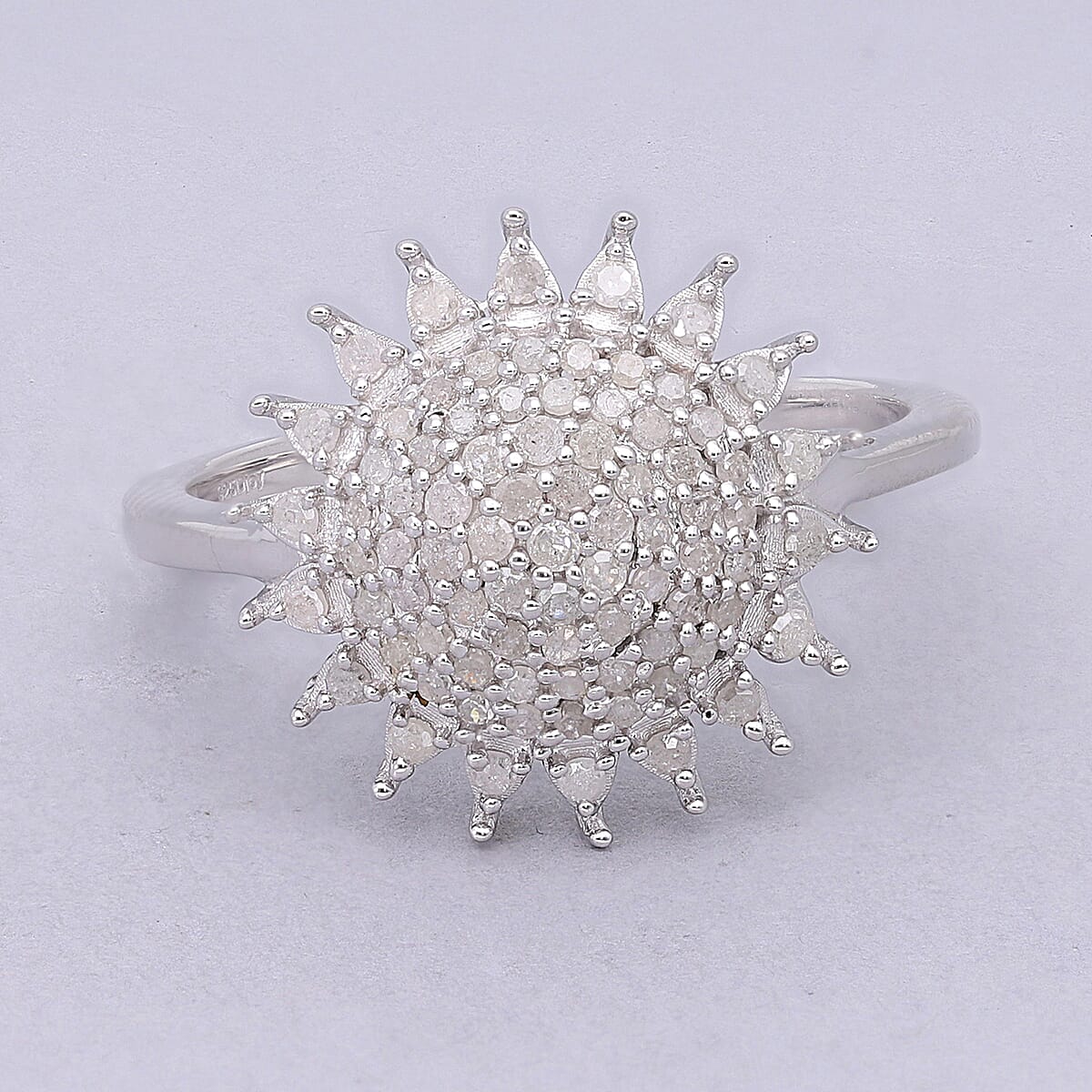 Diamond Sunburst Ring in Platinum Over Sterling Silver (Size 10.0) 0.50 ctw image number 1