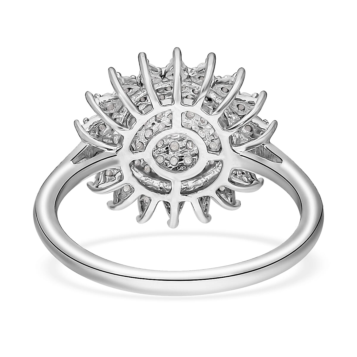 Diamond Sunburst Ring in Platinum Over Sterling Silver (Size 10.0) 0.50 ctw image number 4
