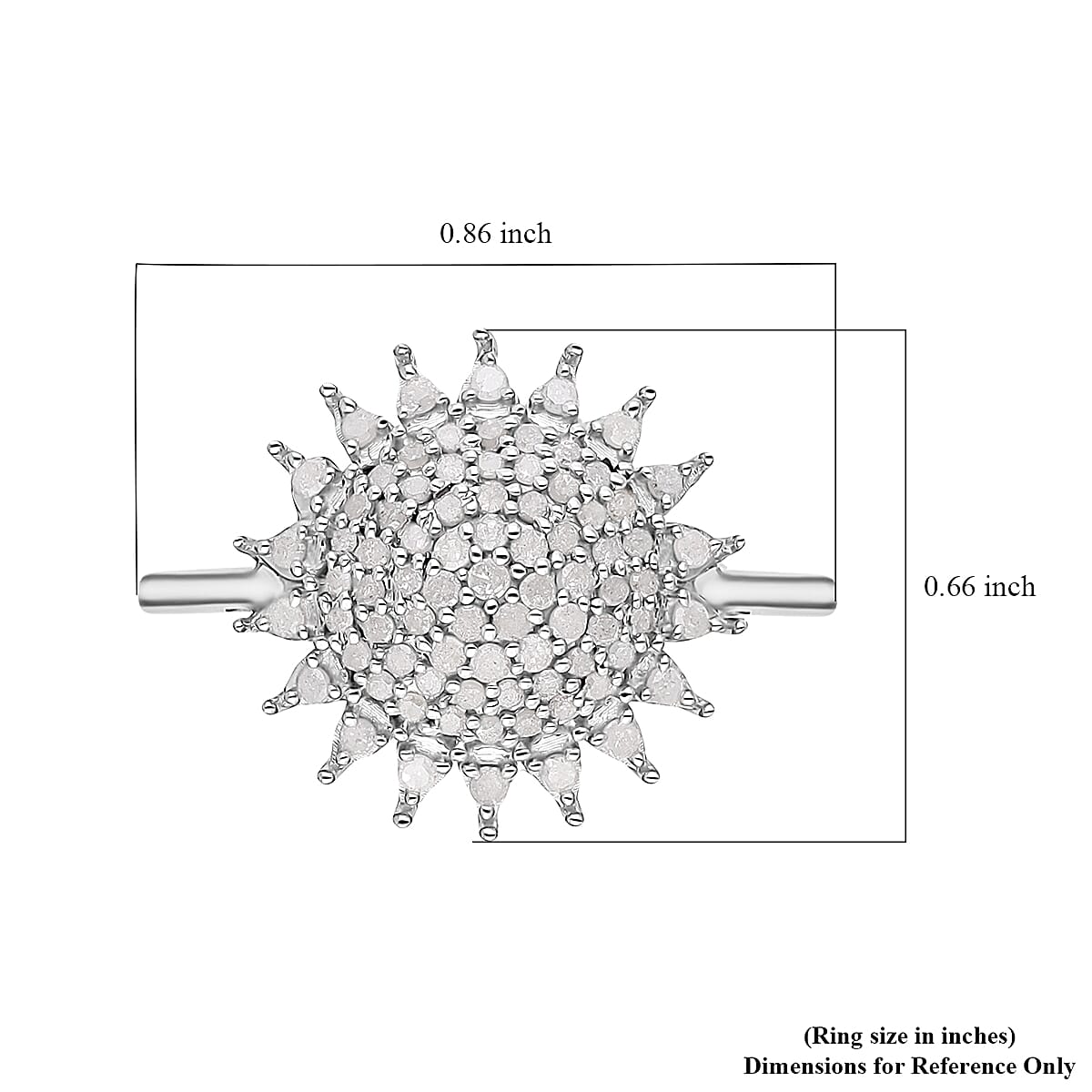 Diamond Sunburst Ring in Platinum Over Sterling Silver (Size 10.0) 0.50 ctw image number 5