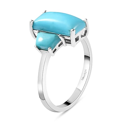 Sleeping Beauty Turquoise 3 Stone Ring in Platinum Over Sterling Silver (Size 10.0) 3.50 ctw