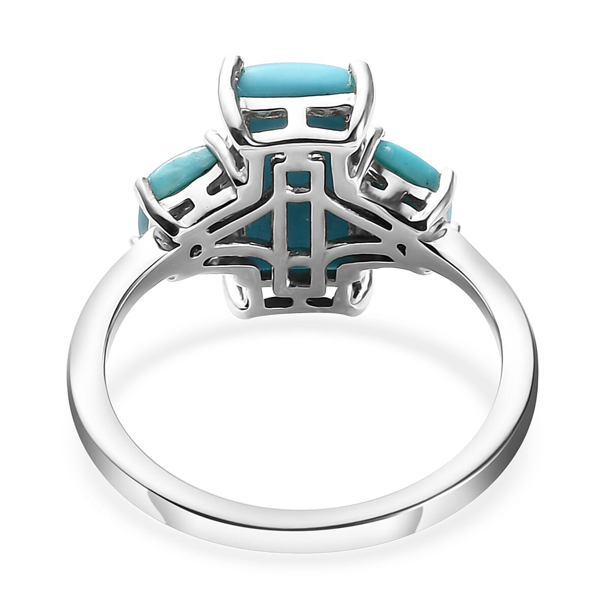 Sleeping Beauty Turquoise 3 Stone Ring in Platinum Over Sterling Silver (Size 10.0) 3.50 ctw
