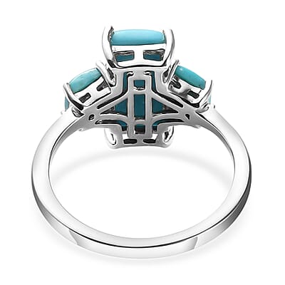 Sleeping Beauty Turquoise 3 Stone Ring in Platinum Over Sterling Silver (Size 10.0) 3.50 ctw