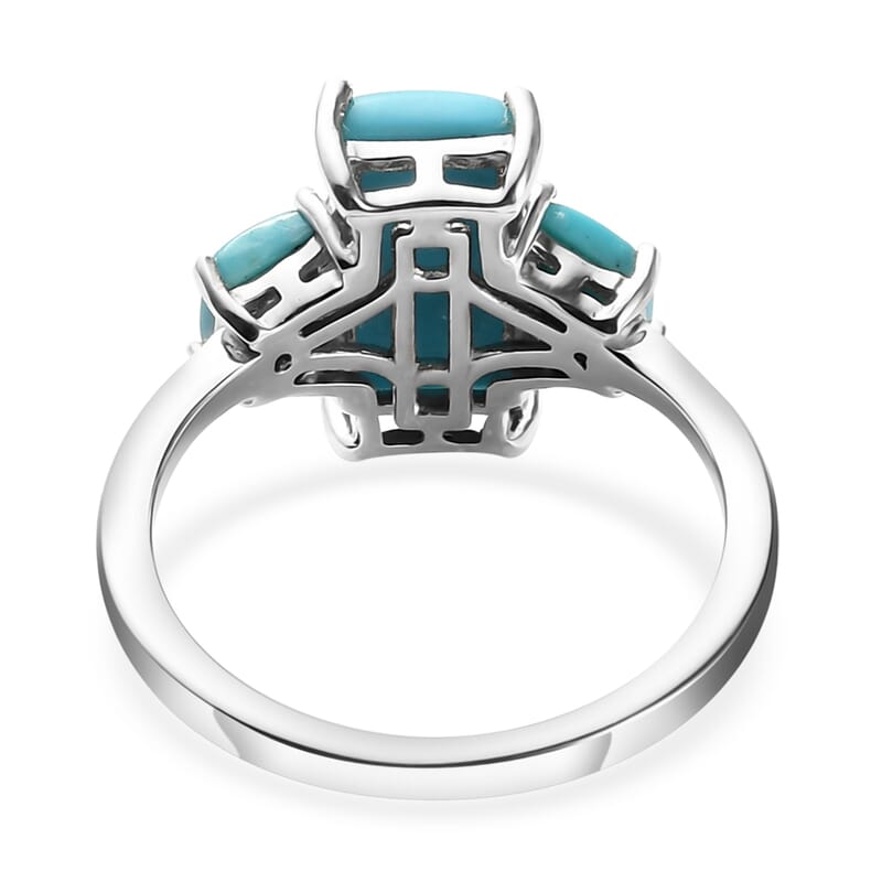 Sleeping Beauty Turquoise 3 Stone Ring in Platinum Over Sterling Silver (Size 10.0) 3.50 ctw