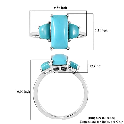 Sleeping Beauty Turquoise 3 Stone Ring in Platinum Over Sterling Silver (Size 10.0) 3.50 ctw