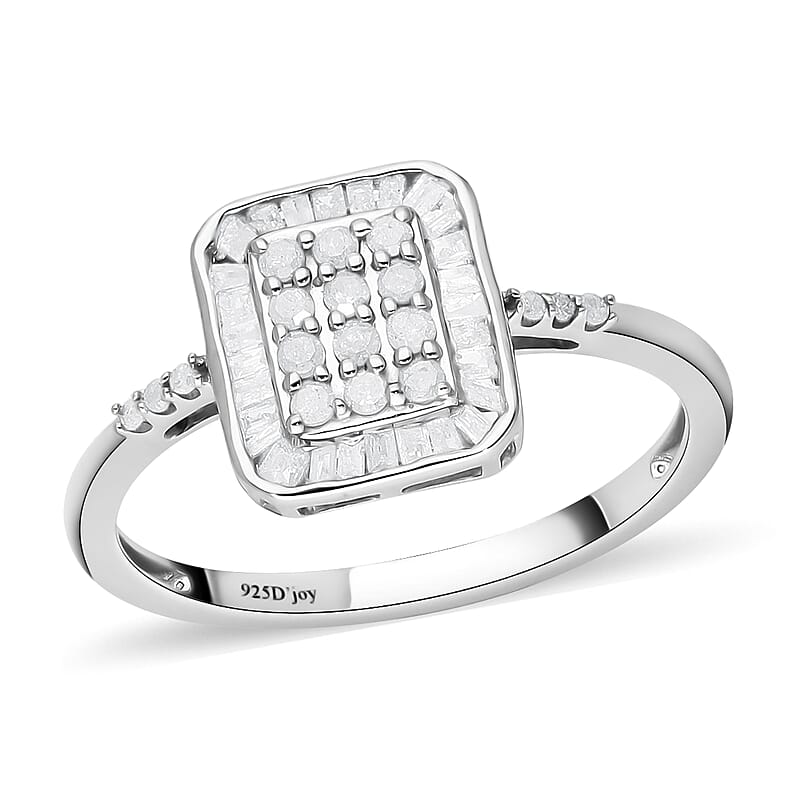Diamond Cluster Ring in Platinum Over Sterling Silver (Size 10.0) 0.50 ctw