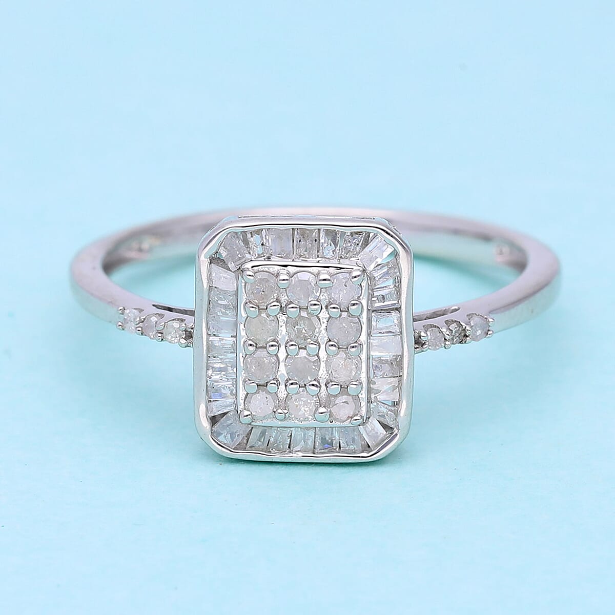 16th Oct TLV Diamond Cluster Ring in Platinum Over Sterling Silver (Size 10.0) 0.50 ctw image number 1