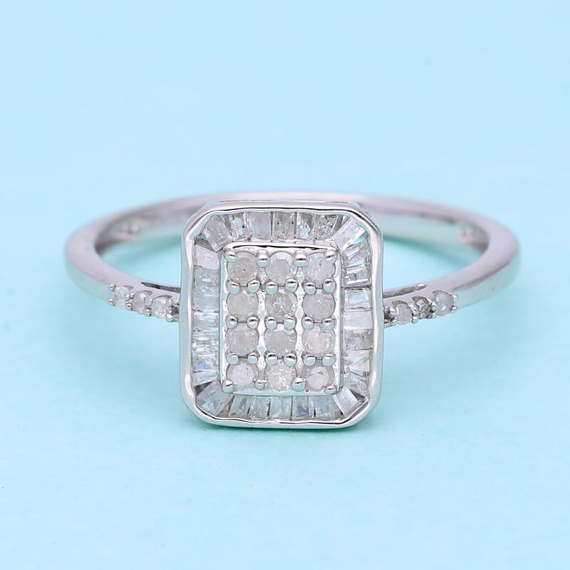 Diamond Cluster Ring in Platinum Over Sterling Silver (Size 10.0) 0.50 ctw