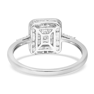 Diamond Cluster Ring in Platinum Over Sterling Silver (Size 10.0) 0.50 ctw