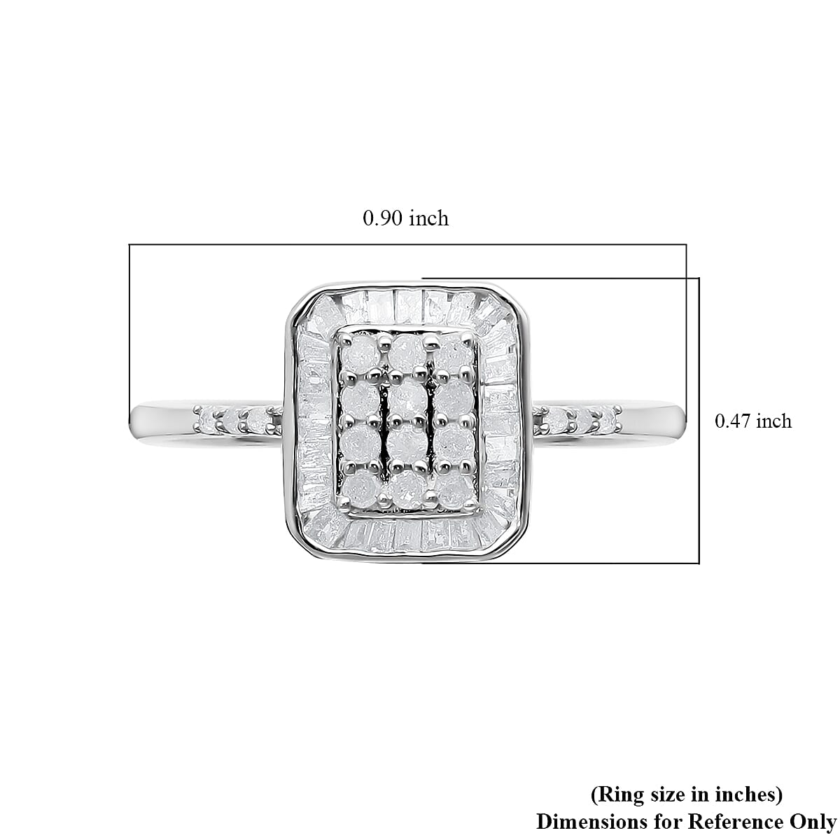 Diamond Cluster Ring in Platinum Over Sterling Silver (Size 10.0) 0.50 ctw