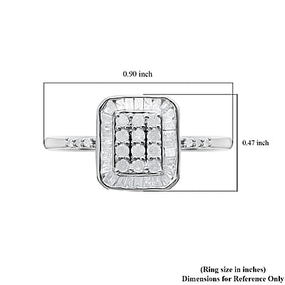 Diamond Cluster Ring in Platinum Over Sterling Silver (Size 10.0) 0.50 ctw