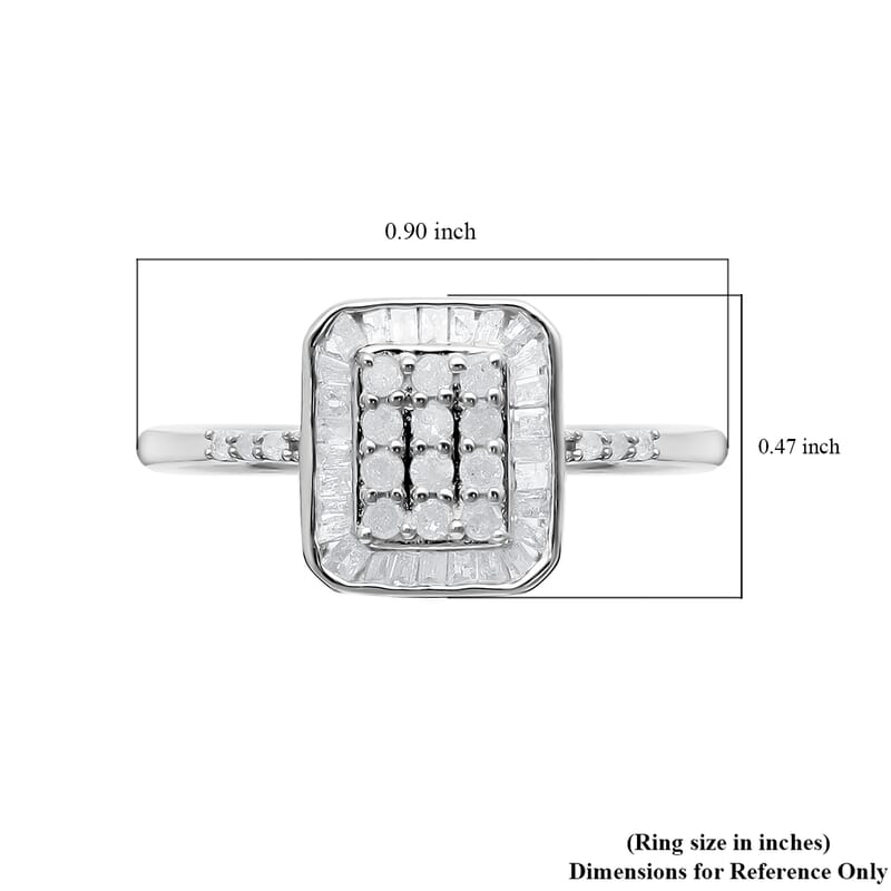Diamond Cluster Ring in Platinum Over Sterling Silver (Size 10.0) 0.50 ctw